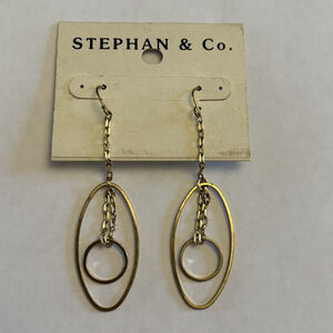 Stephan & Co. Gold Geometric Open Oval & Circle Chain Dangle Earrings NWT